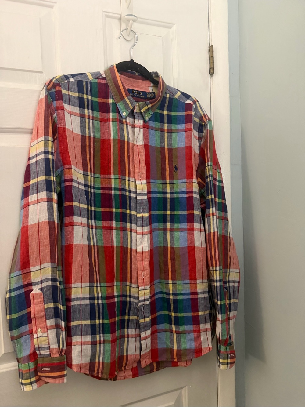 Polo Ralph Lauren Men’s XL 100% Linen Multicolor Madras Plaid Shirt